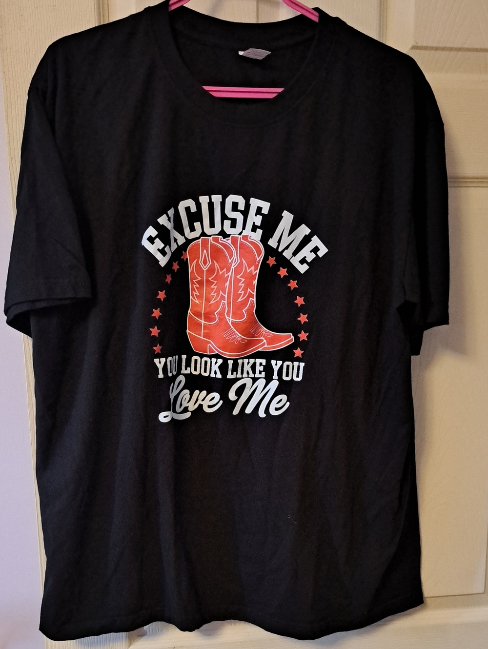 Black Short Sleeve Tee with Red Cowboy Boots Graphic